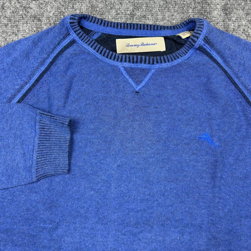 Tommy Bahama Crew Neck‎ Sweater Mens L 100% Cotton Raglan Long Sleeve Preppy